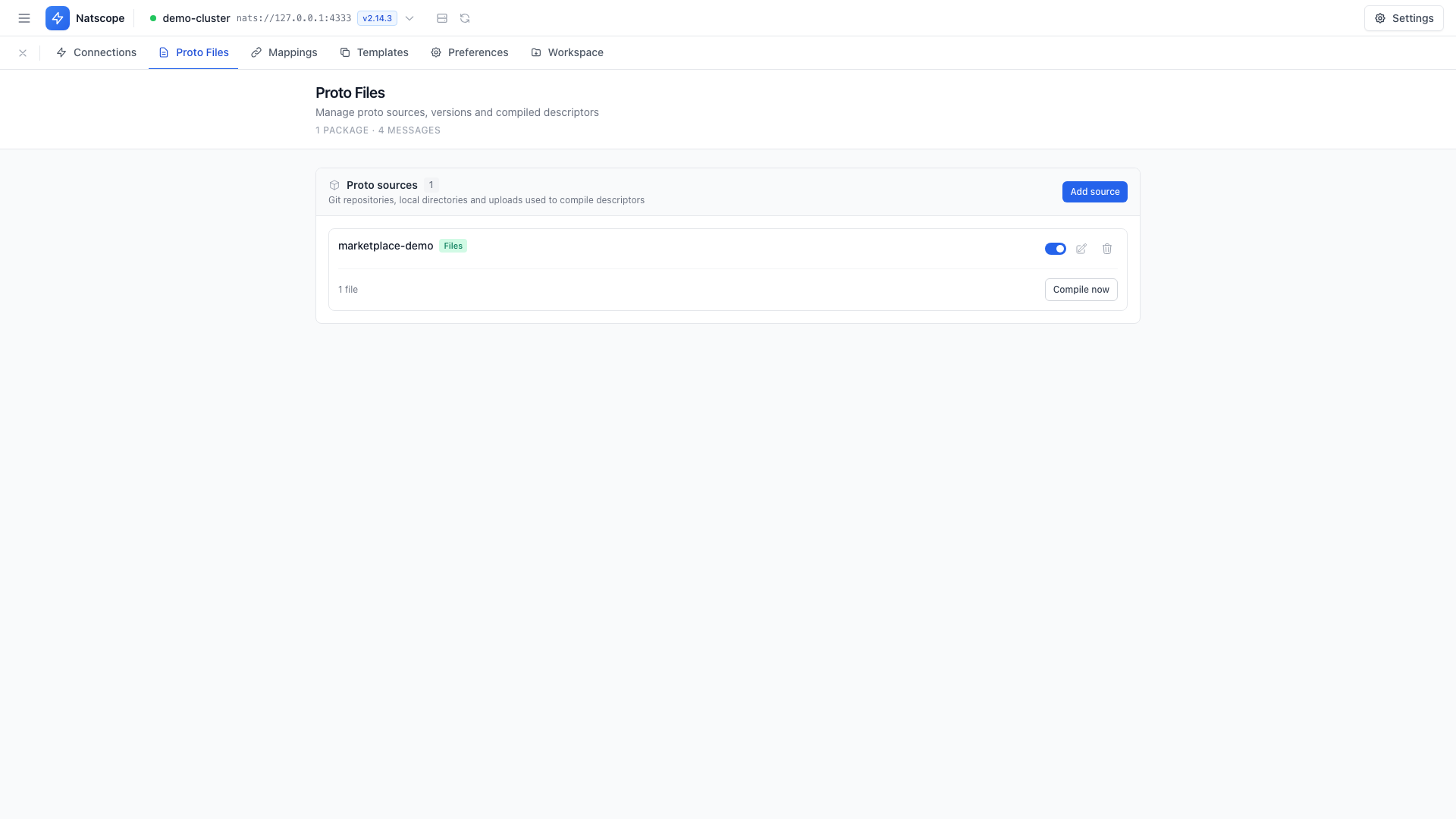 Proto sources in Settings