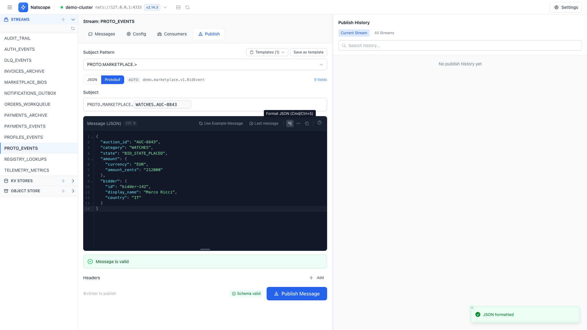 Publish form with schema validation