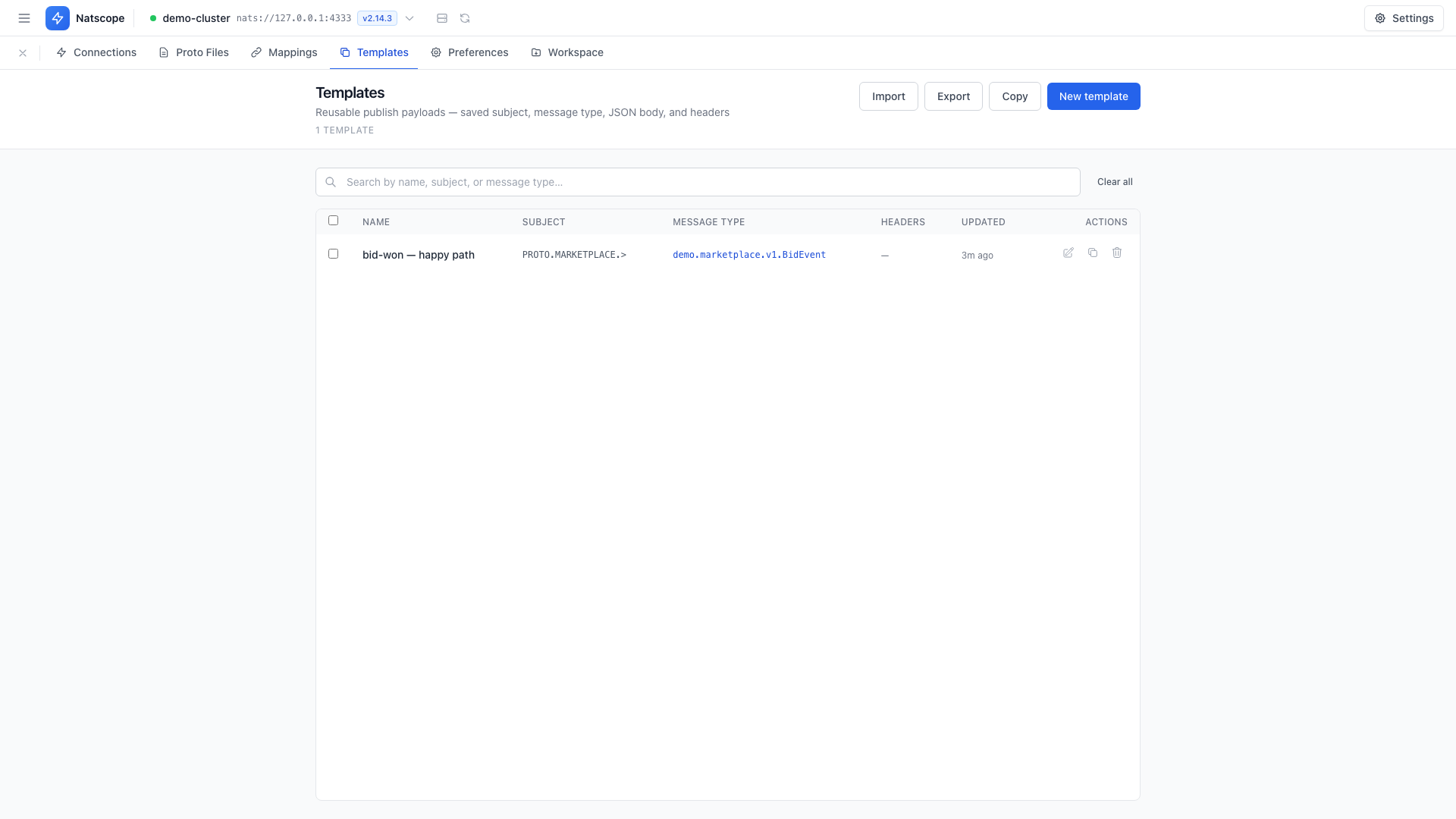 Template list in Settings