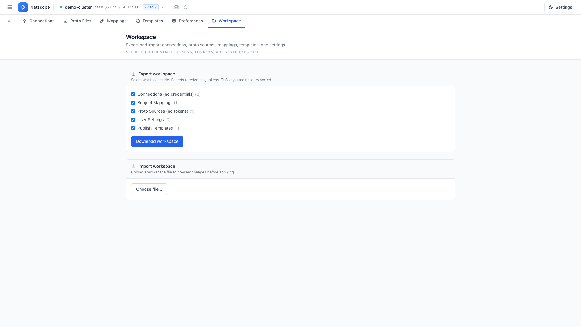Workspace export